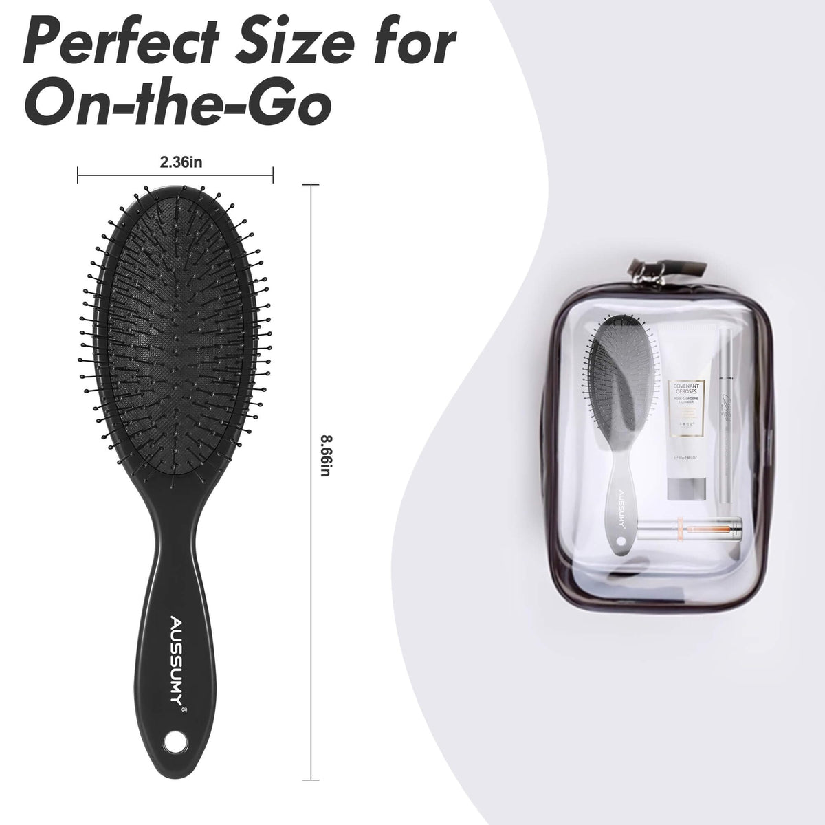 Aussumy Detangling Hair Brush in a gym bag