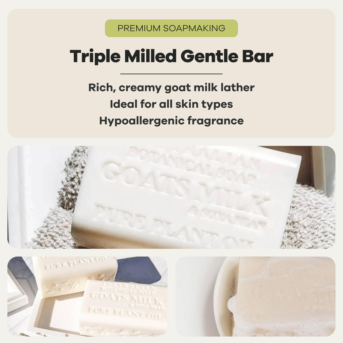 Australian Botanical Goat Milk Soap Bar with creamy lather
