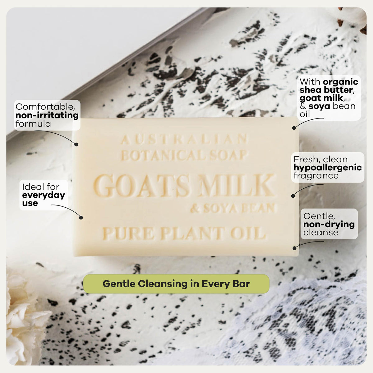 Australian Botanical Soap Goat Milk Soap Bar on wooden surface