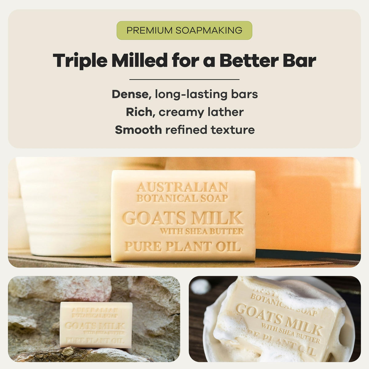 Australian Botanical Soap Goat Milk Soap in a bathroom setting