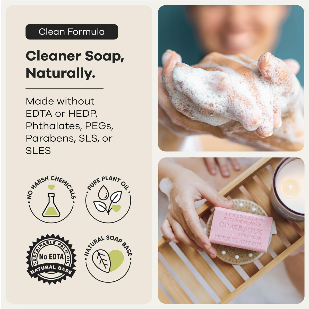 Australian Botanical Soap Goat Milk Soap with Melon in a bathroom setting