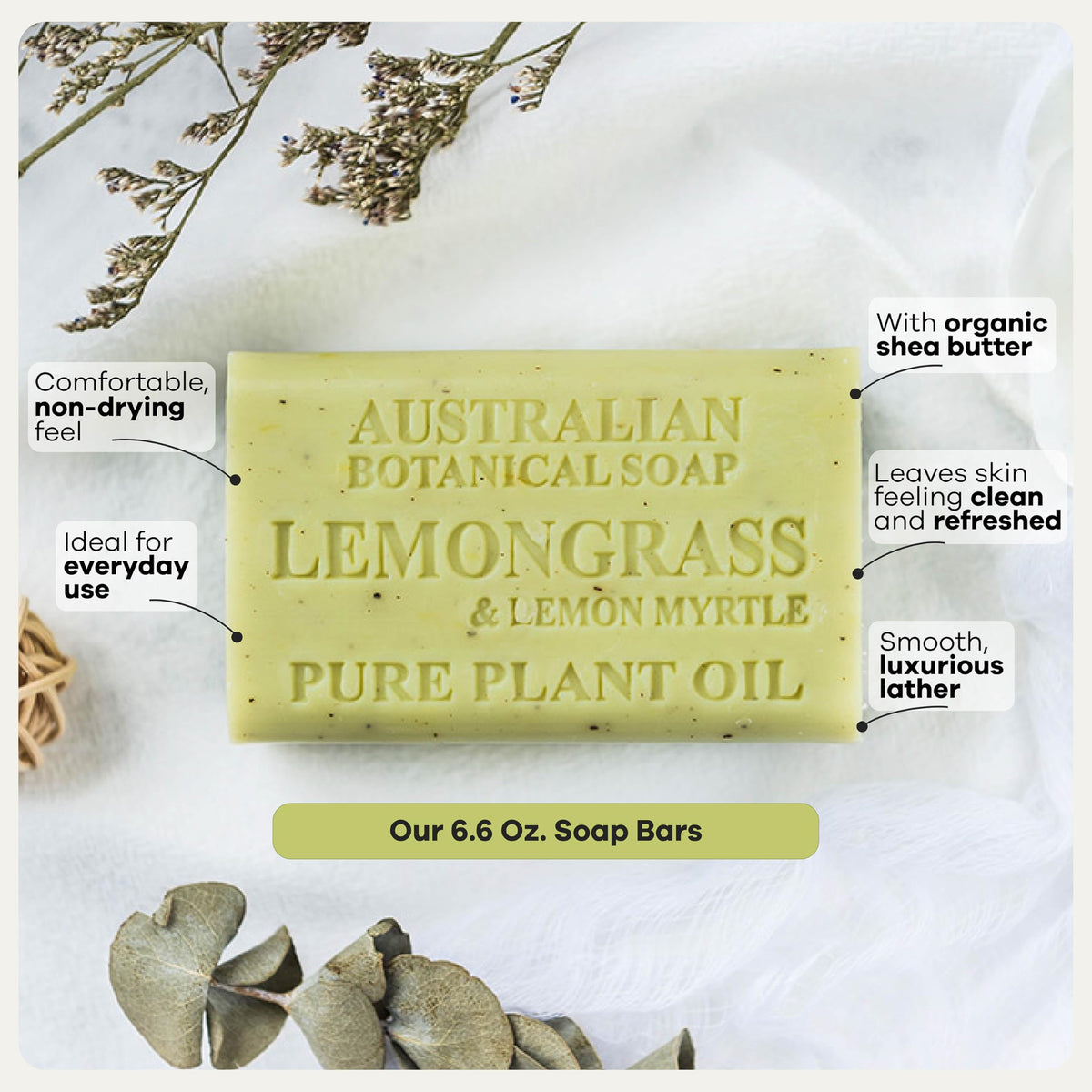 Australian Botanical Soap packaging with all fragrances visible