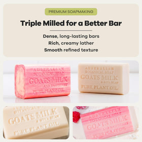Australian Botanical Soap Raspberry Goat Milk Soap Bar in a bathroom setting