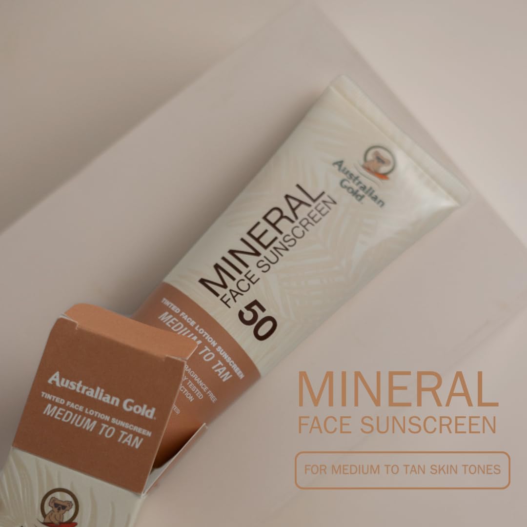 Australian Gold SPF 50 Tinted Mineral Face Sunscreen packaging details