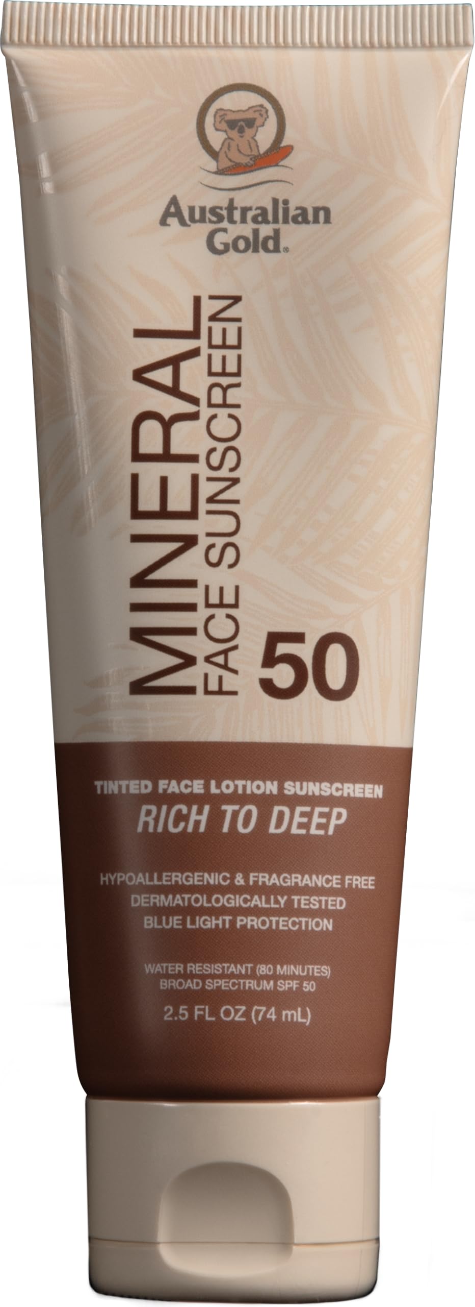 Australian Gold SPF 50 Tinted Mineral Face Sunscreen Rich-Deep front view