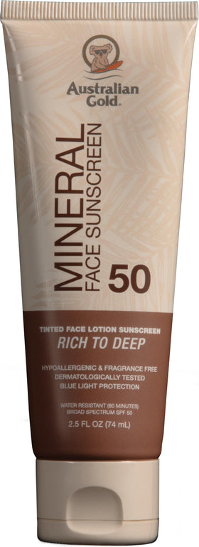 Australian Gold SPF 50 Tinted Mineral Face Sunscreen Rich-Deep front view