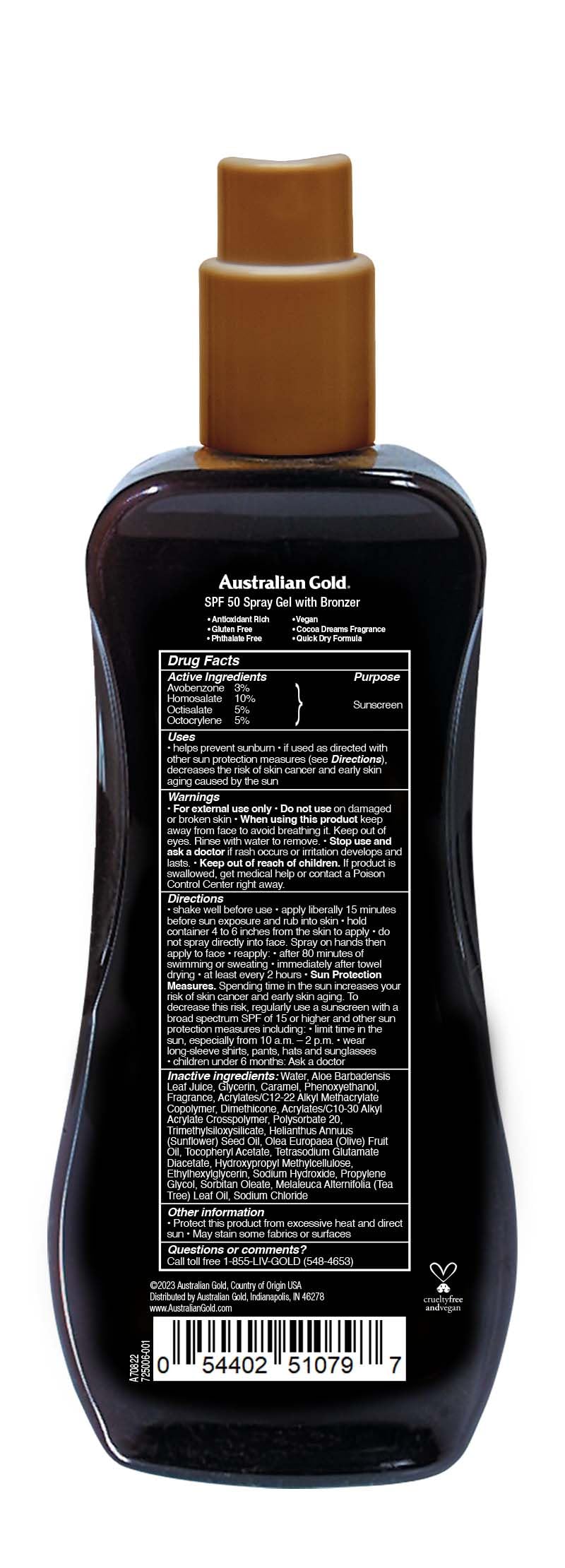 Australian Gold Spray Gel Sunscreen packaging details