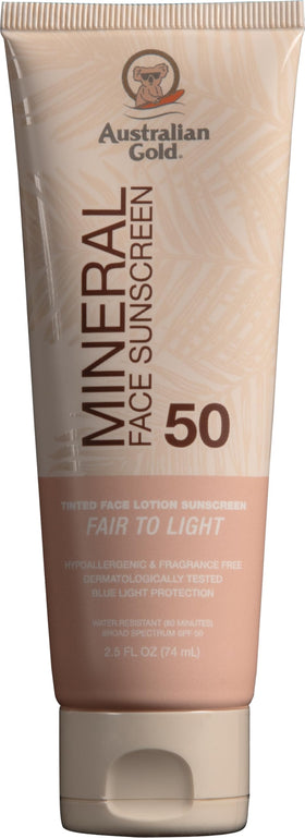 Australian Gold Tinted Mineral Face Sunscreen SPF 50 Fair-Light front view
