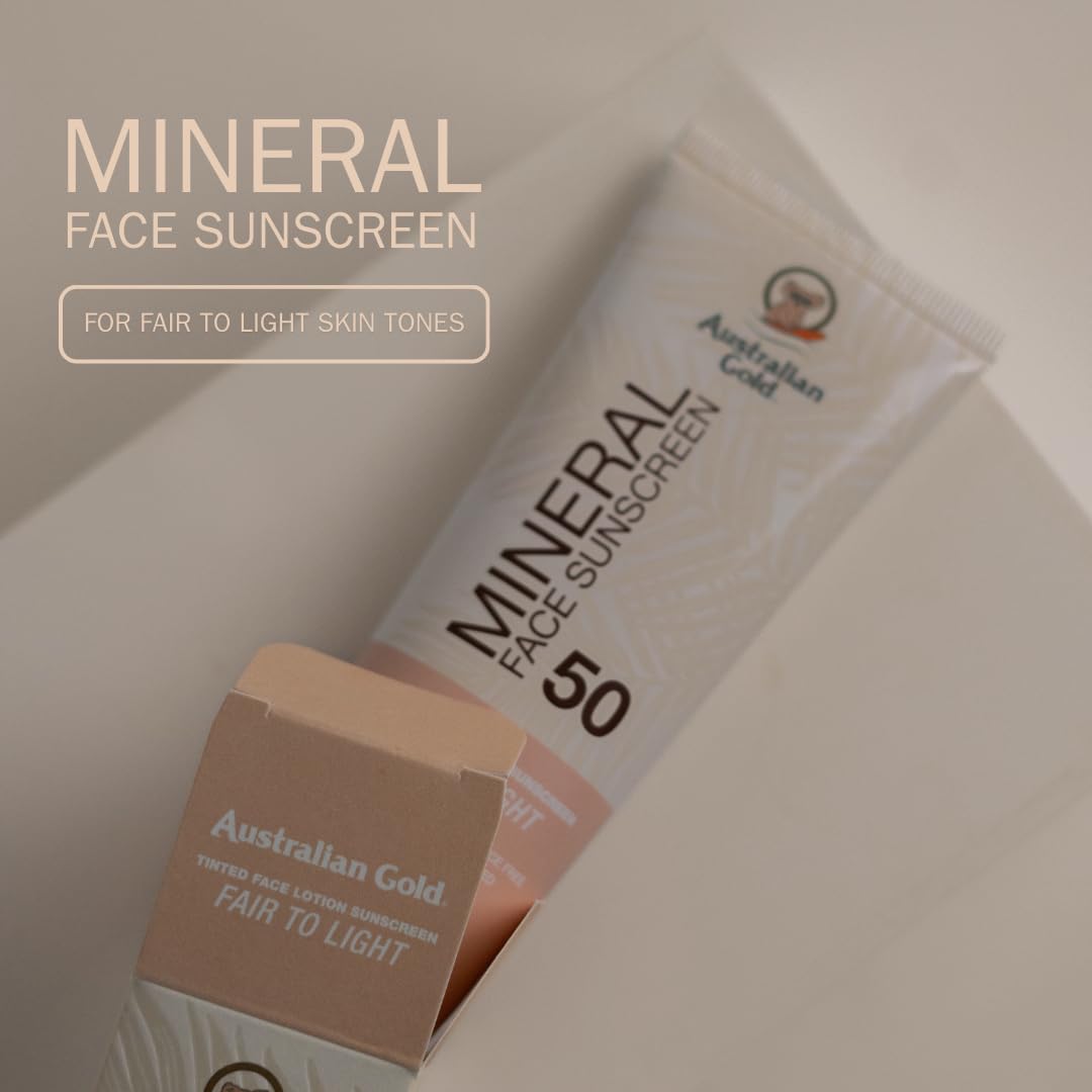 Australian Gold Tinted Mineral Face Sunscreen SPF 50 with natural background