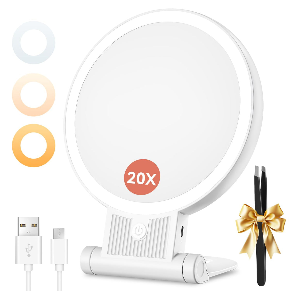 Auxmir 1X/20X Magnifying Makeup Mirror front view with LED lights