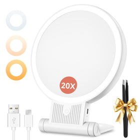Auxmir 1X/20X Magnifying Makeup Mirror front view with LED lights