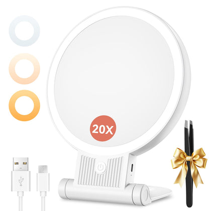 Auxmir 1X/20X Magnifying Makeup Mirror front view with LED lights