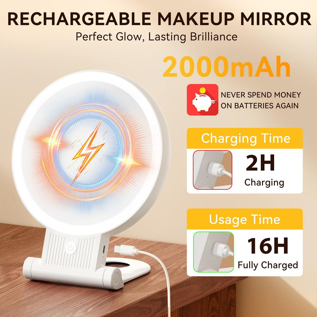 Auxmir 1X/20X Magnifying Makeup Mirror showing natural light mode