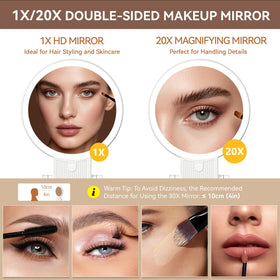 Auxmir 1X/20X Magnifying Makeup Mirror side view showing 20X magnification