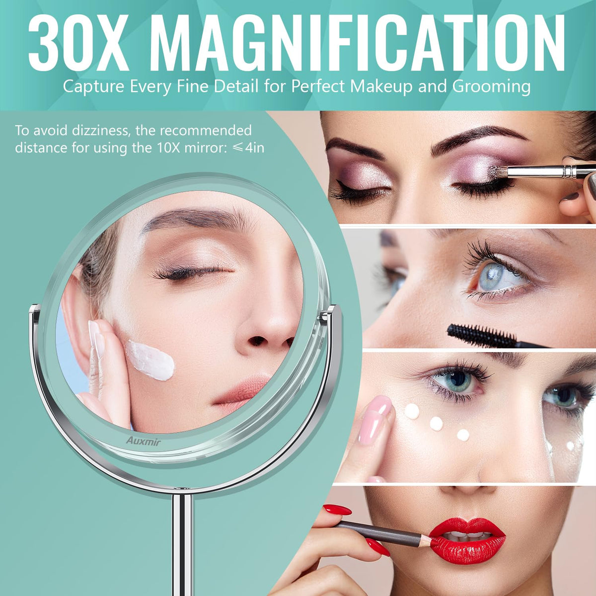Auxmir 1X/30X Double-Sided Makeup Mirror in a bathroom setting