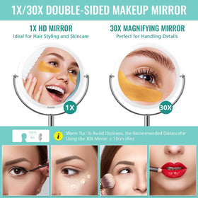 Auxmir 1X/30X Double-Sided Makeup Mirror showing 30X magnification