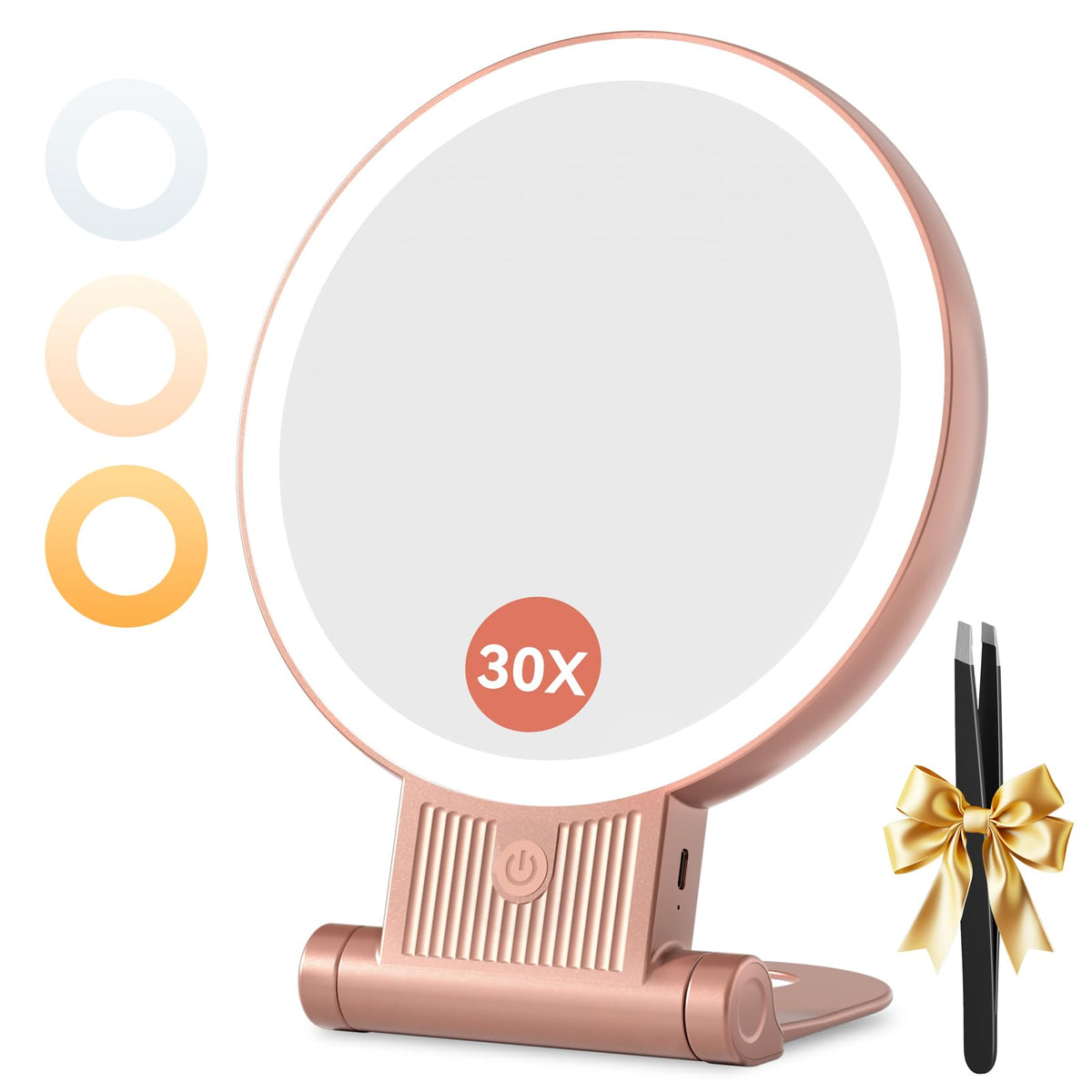Auxmir 1X/30X magnifying makeup mirror front view with LED lights