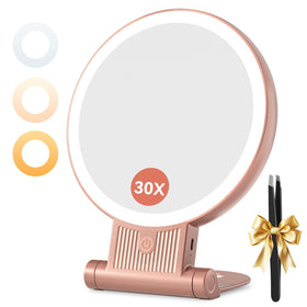 Auxmir 1X/30X magnifying makeup mirror front view with LED lights