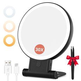Auxmir 1X/30X magnifying makeup mirror front view with LED lights
