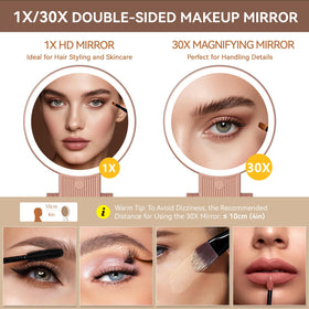 Auxmir 1X/30X magnifying makeup mirror side view showing rose gold finish