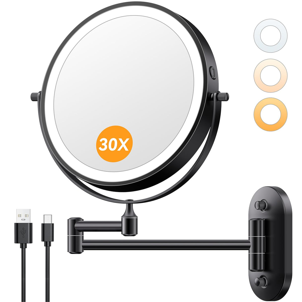 Auxmir 1X/30X Wall Mounted Makeup Mirror front view