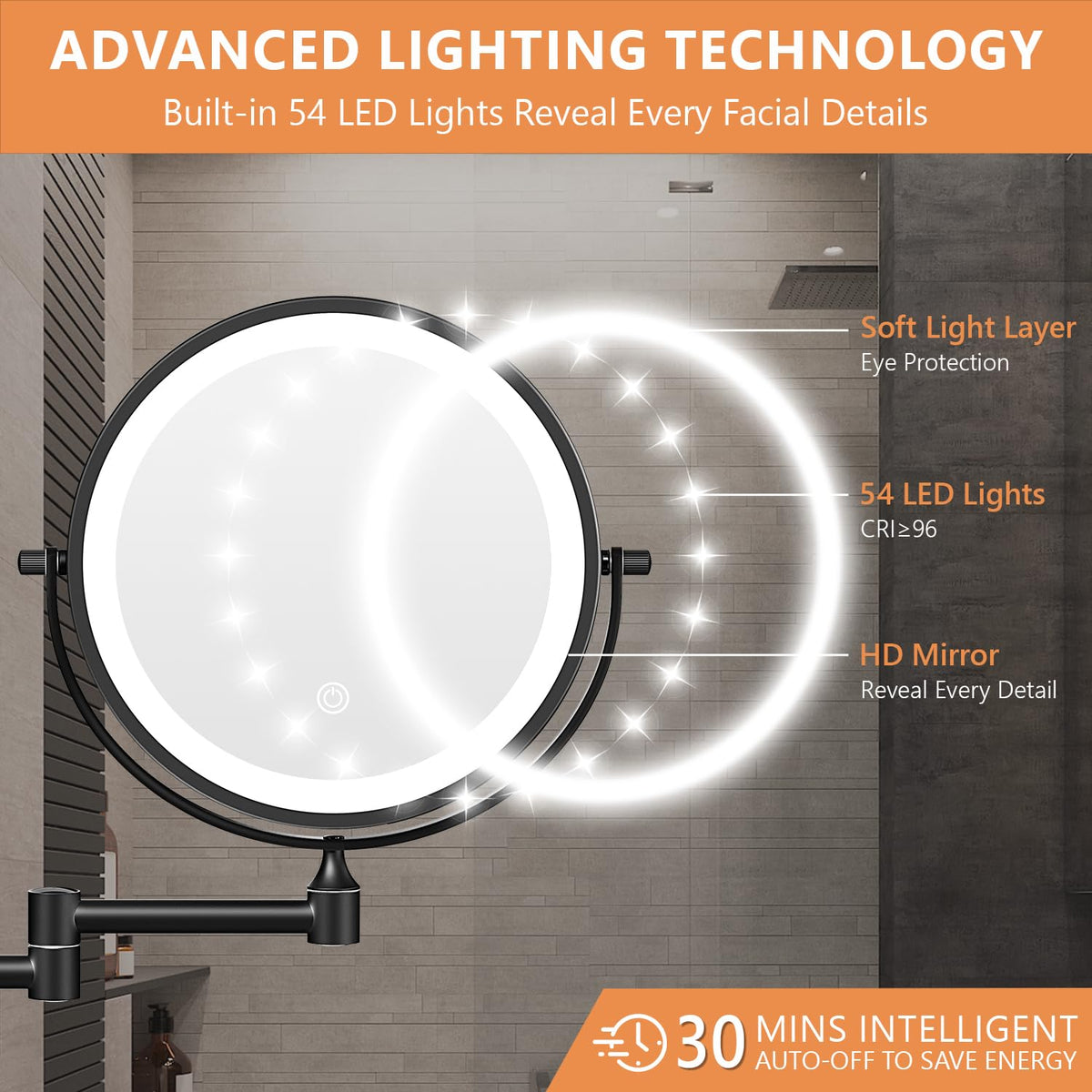 Auxmir 1X/30X Wall Mounted Makeup Mirror in a bathroom setting
