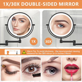 Auxmir 1X/30X Wall Mounted Makeup Mirror side view with LED lights