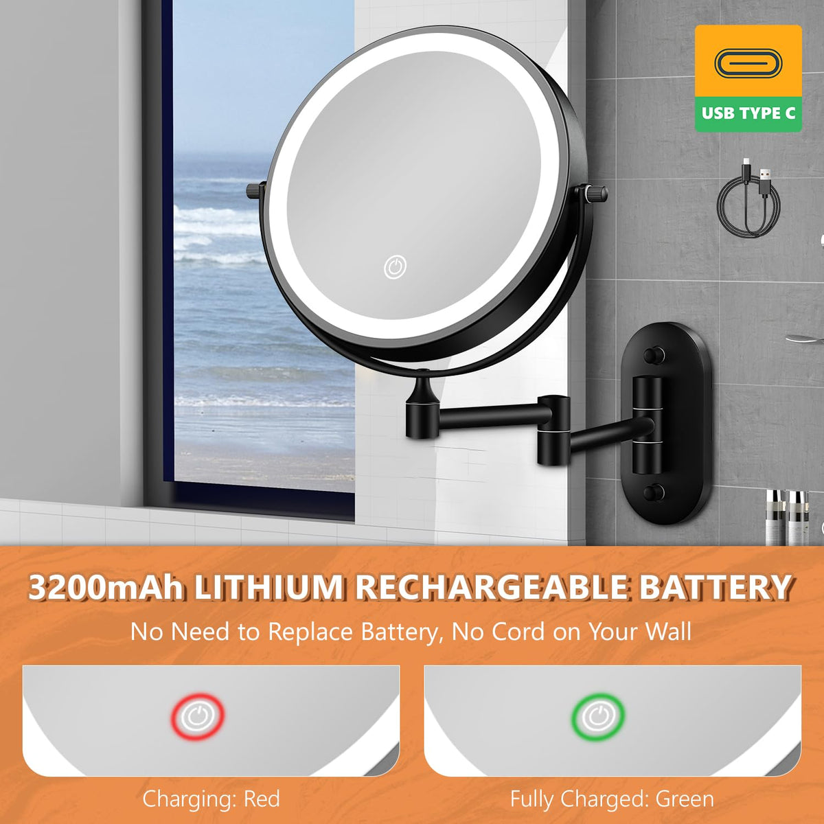 Auxmir 1X/30X Wall Mounted Makeup Mirror with natural light