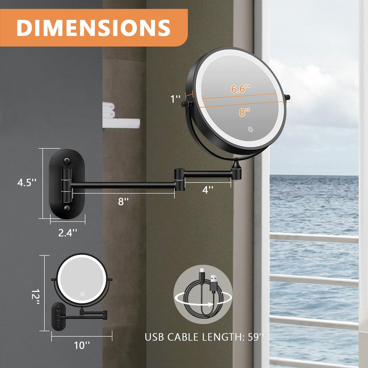 Auxmir 1X/30X Wall Mounted Makeup Mirror with warm yellow light