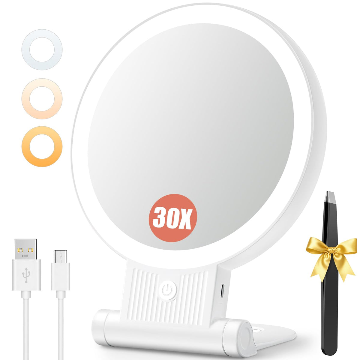 Auxmir 30X/1X Makeup Magnifying Mirror front view with light