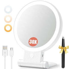 Auxmir 30X/1X Makeup Magnifying Mirror front view with light