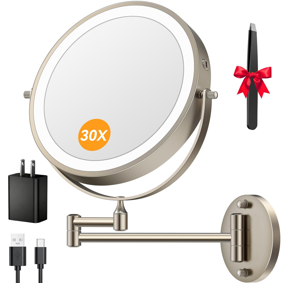 Auxmir 9-inch lighted magnifying makeup mirror front view