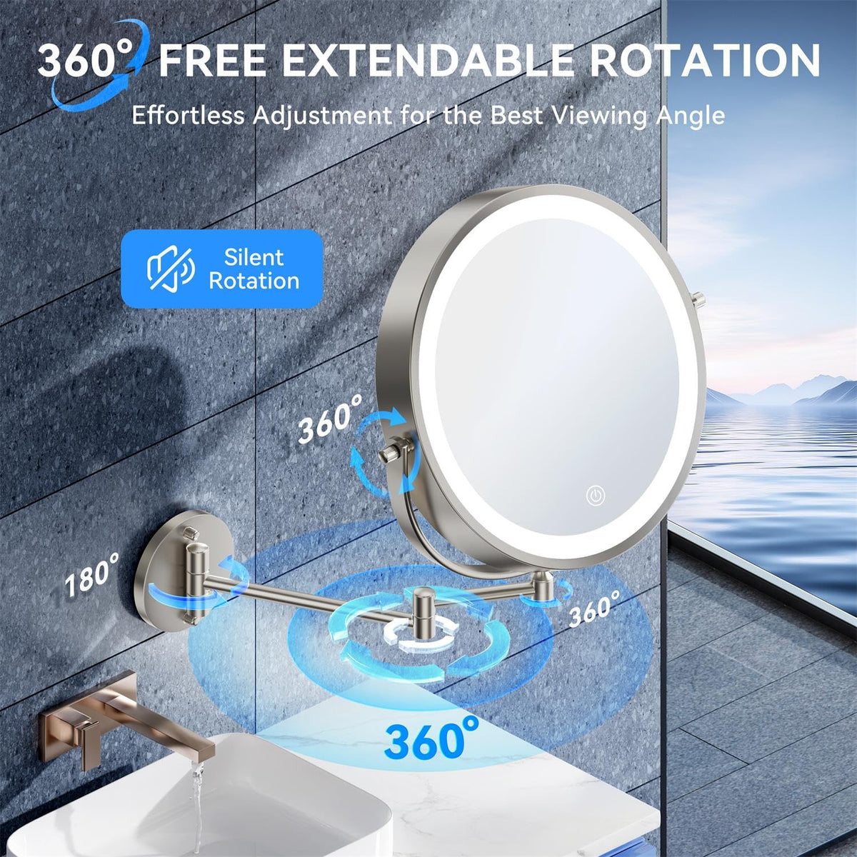 Auxmir lighted mirror close-up of LED lights