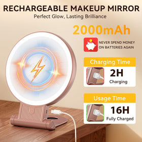 Auxmir mirror displayed on a vanity with makeup products
