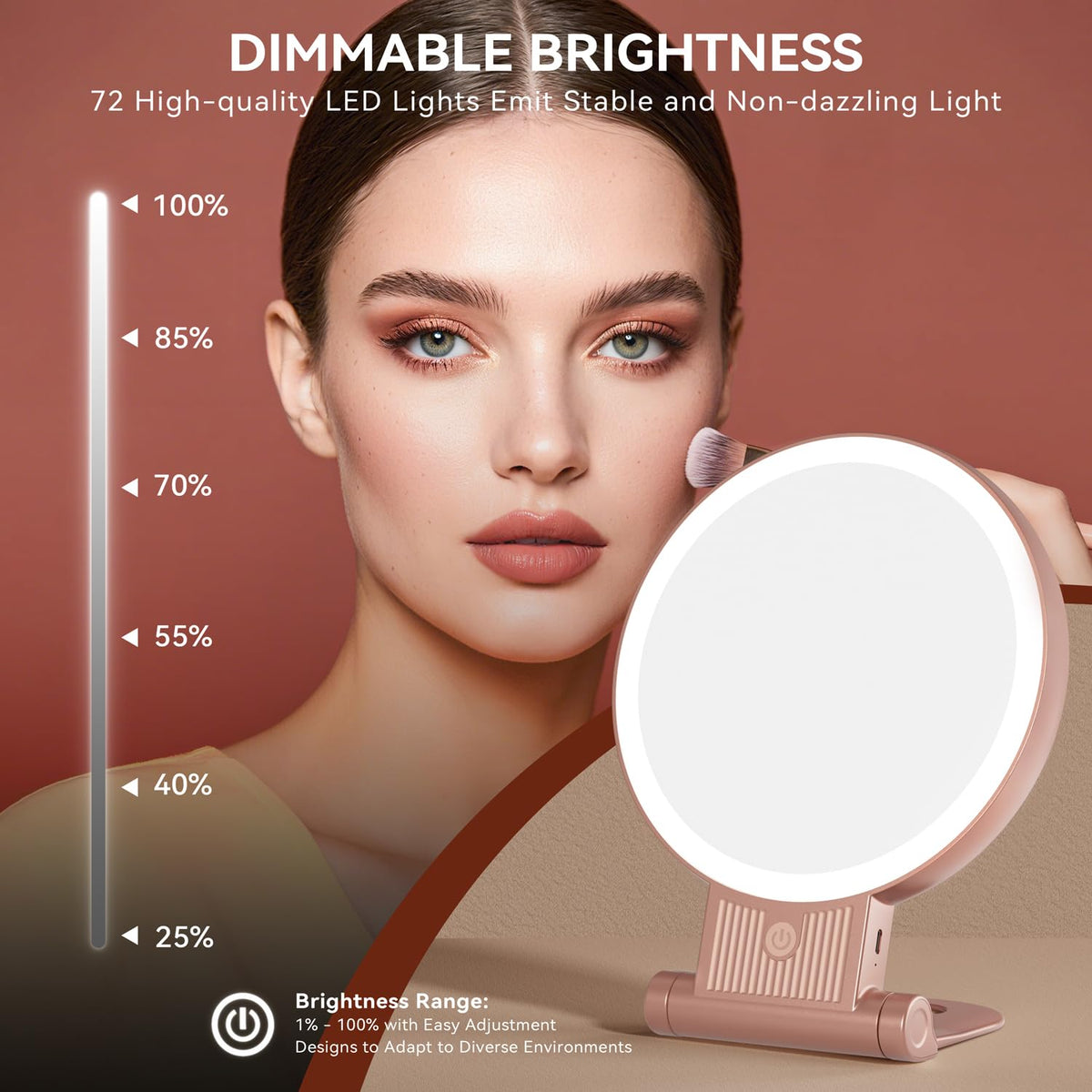 Auxmir mirror in use for detailed makeup application