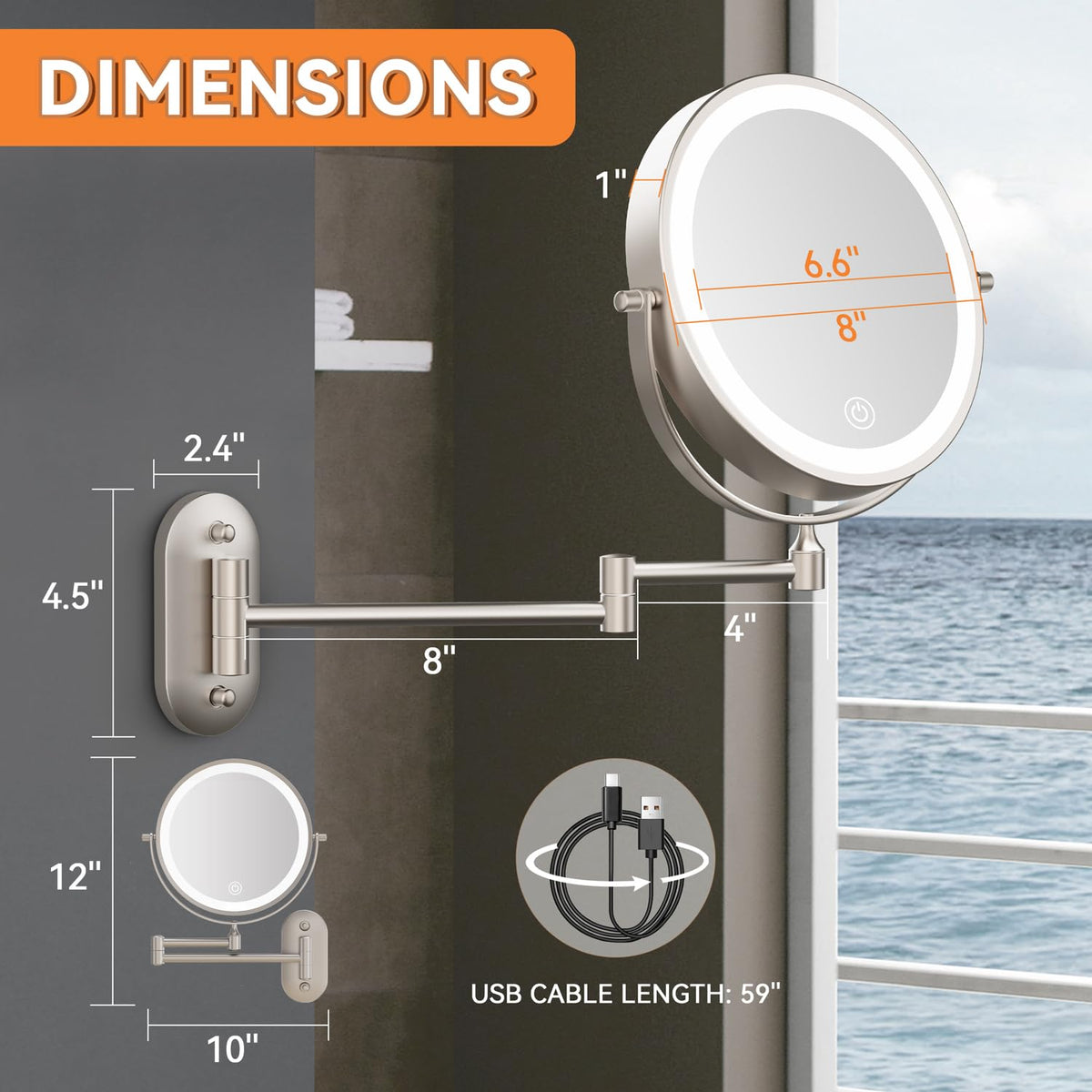 Auxmir mirror showing 360° swivel feature