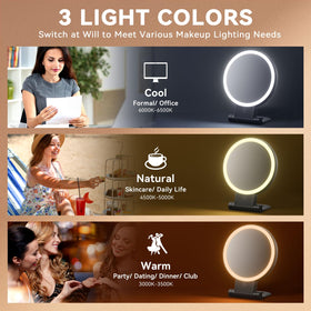 Auxmir mirror with three color lighting modes displayed