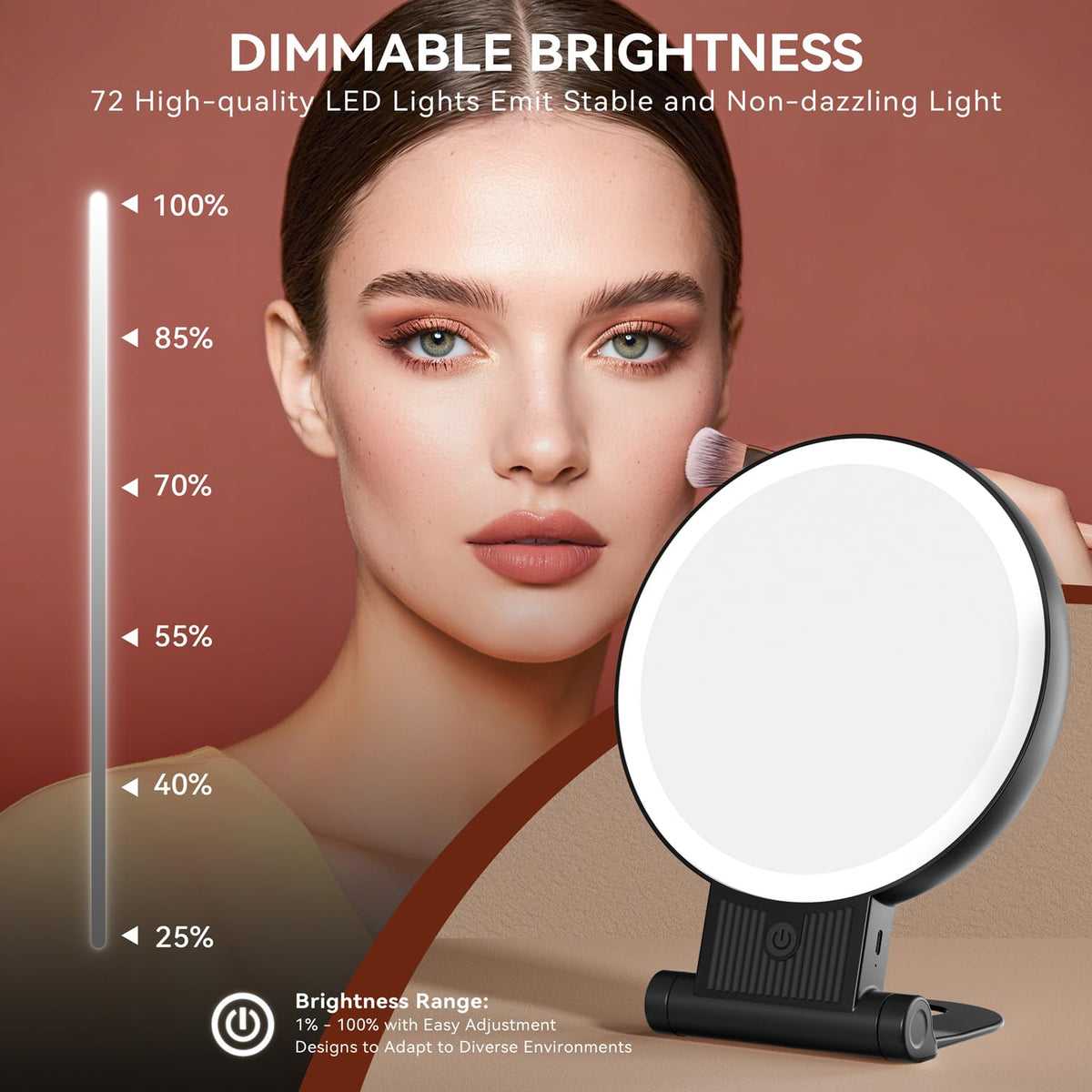 Auxmir portable makeup mirror in a flexible angle position