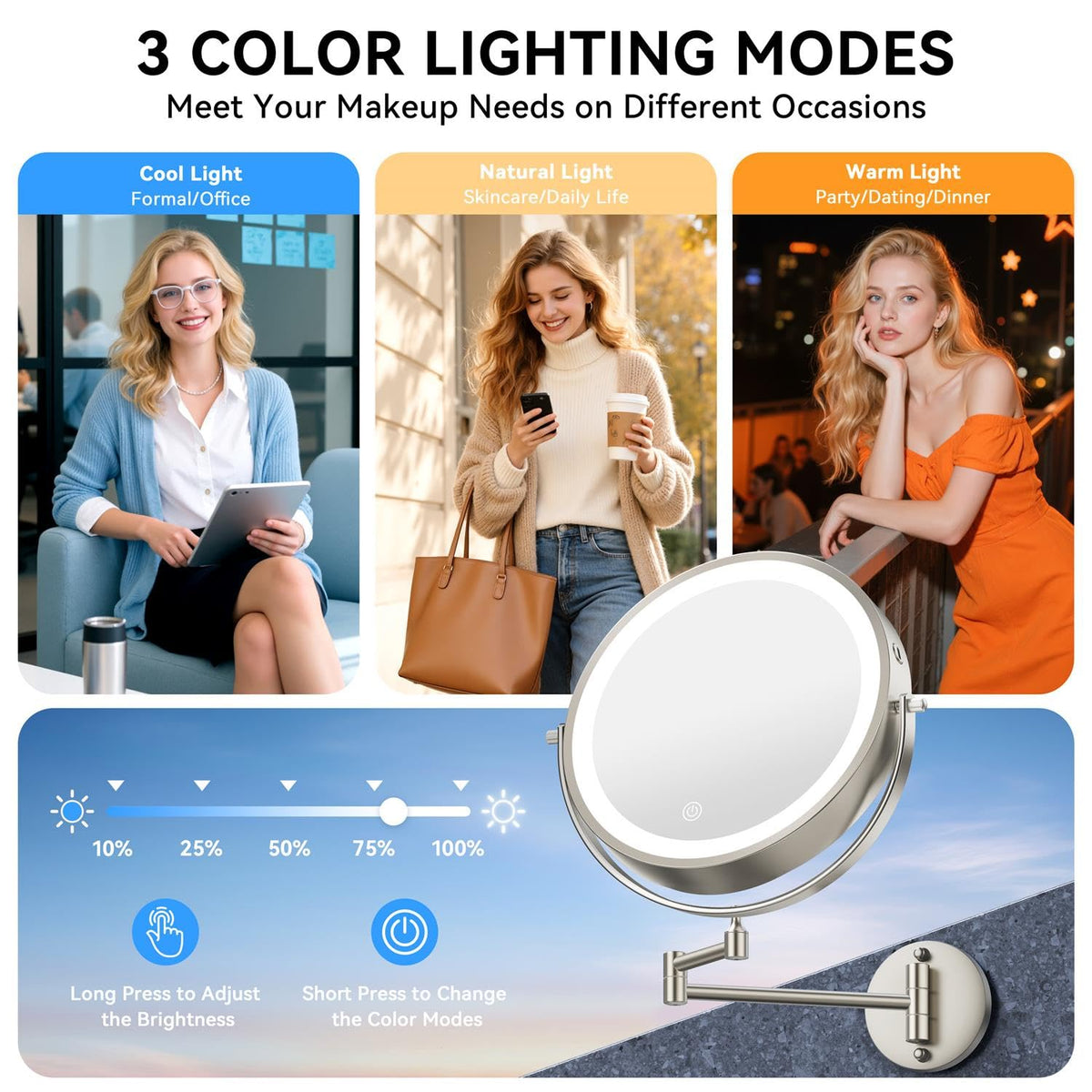 Auxmir wall-mounted mirror with adjustable arm