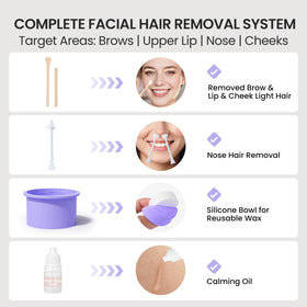 AUZEAL Mini Face Wax Kit showing wax removal process