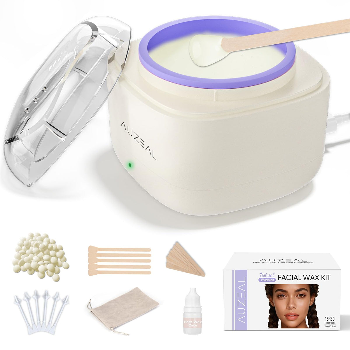 AUZEAL Mini Face Wax Kit with wax sticks and silicone bowl