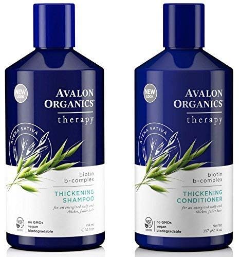 Avalon Organics Biotin B-Complex Thickening Shampoo and Conditioner packaging details