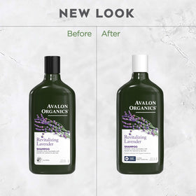 Avalon Organics Revitalizing Lavender Shampoo 380g in bathroom setting