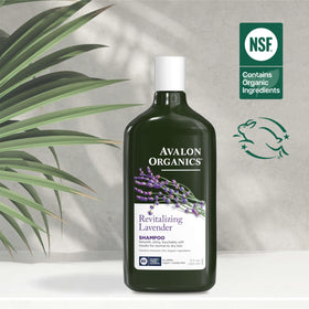 Avalon Organics Revitalizing Lavender Shampoo 380g with lavender flowers