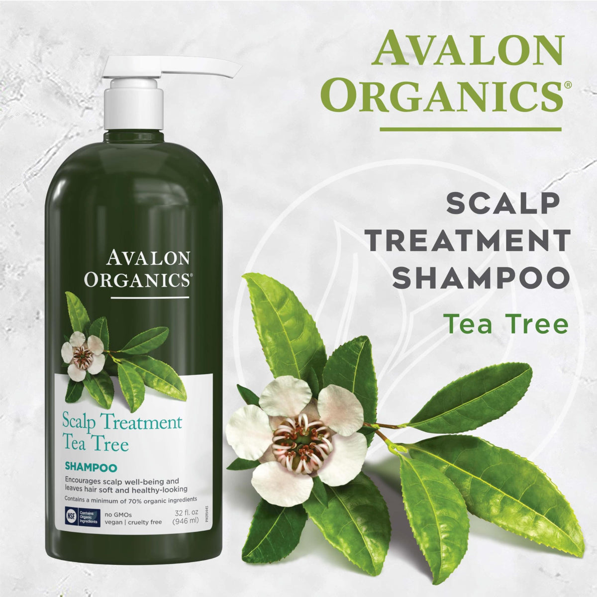 Avalon Organics Scalp Tea Tree Shampoo side view showing bottle details