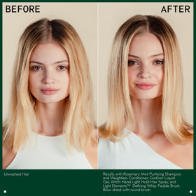 Aveda Rosemary Mint Purifying Shampoo with ingredients displayed