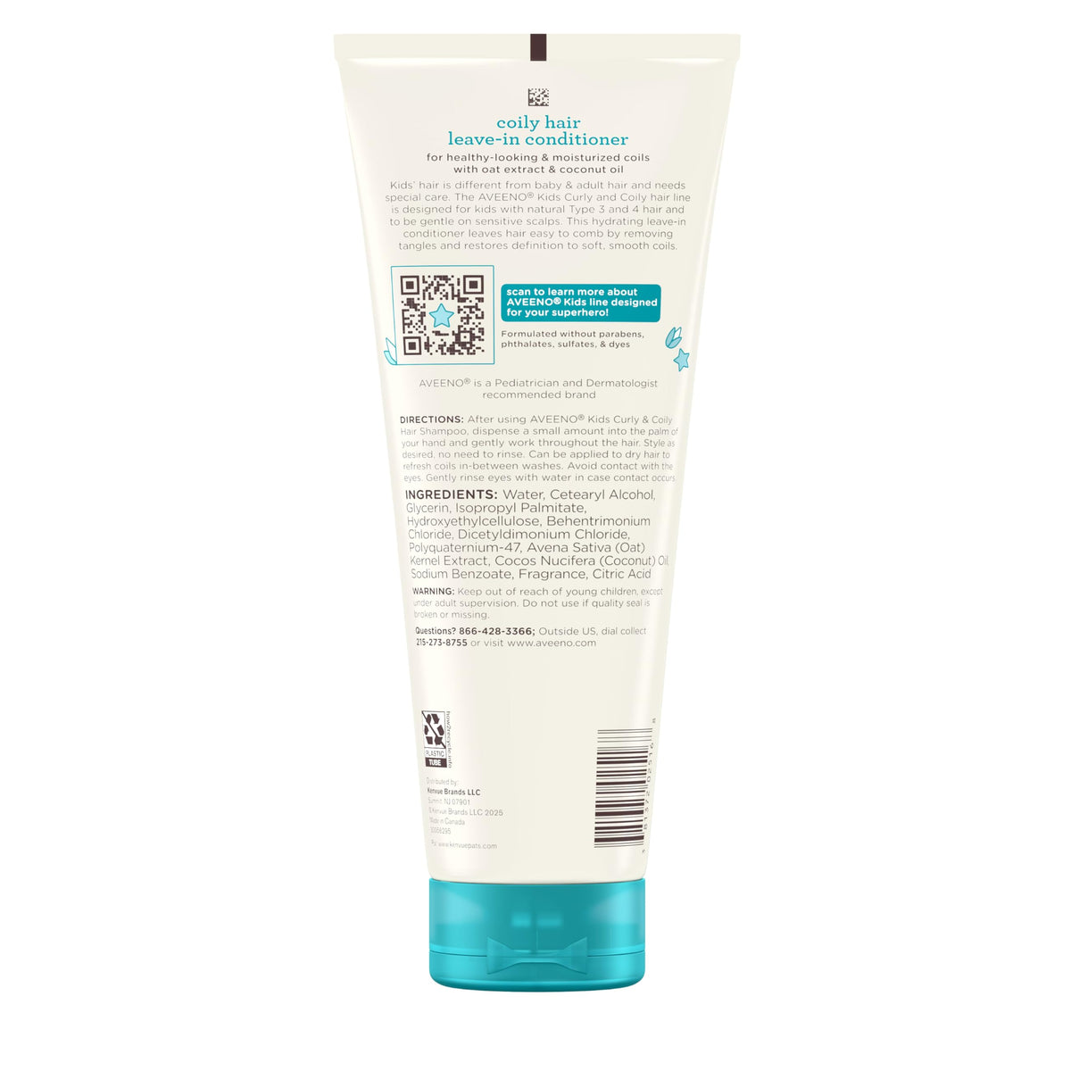 Aveeno Baby Kids Coily Hair Leave-In Conditioner with soft curls in focus
