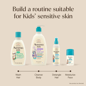 Aveeno Baby Kids Face & Body Wash in a bath setting