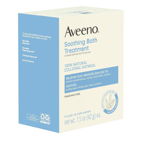 Aveeno bath with ingredients list on the back