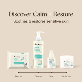 Aveeno Calm + Restore Redness Relief Cream on a bathroom counter